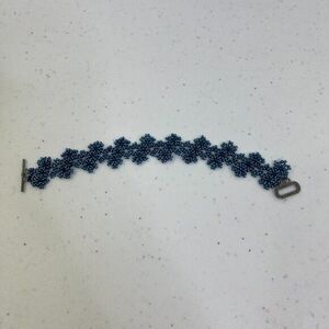Beaded Bracelet Blue Flower Snowflake‎ Artisan Weave Silver Tone Boho